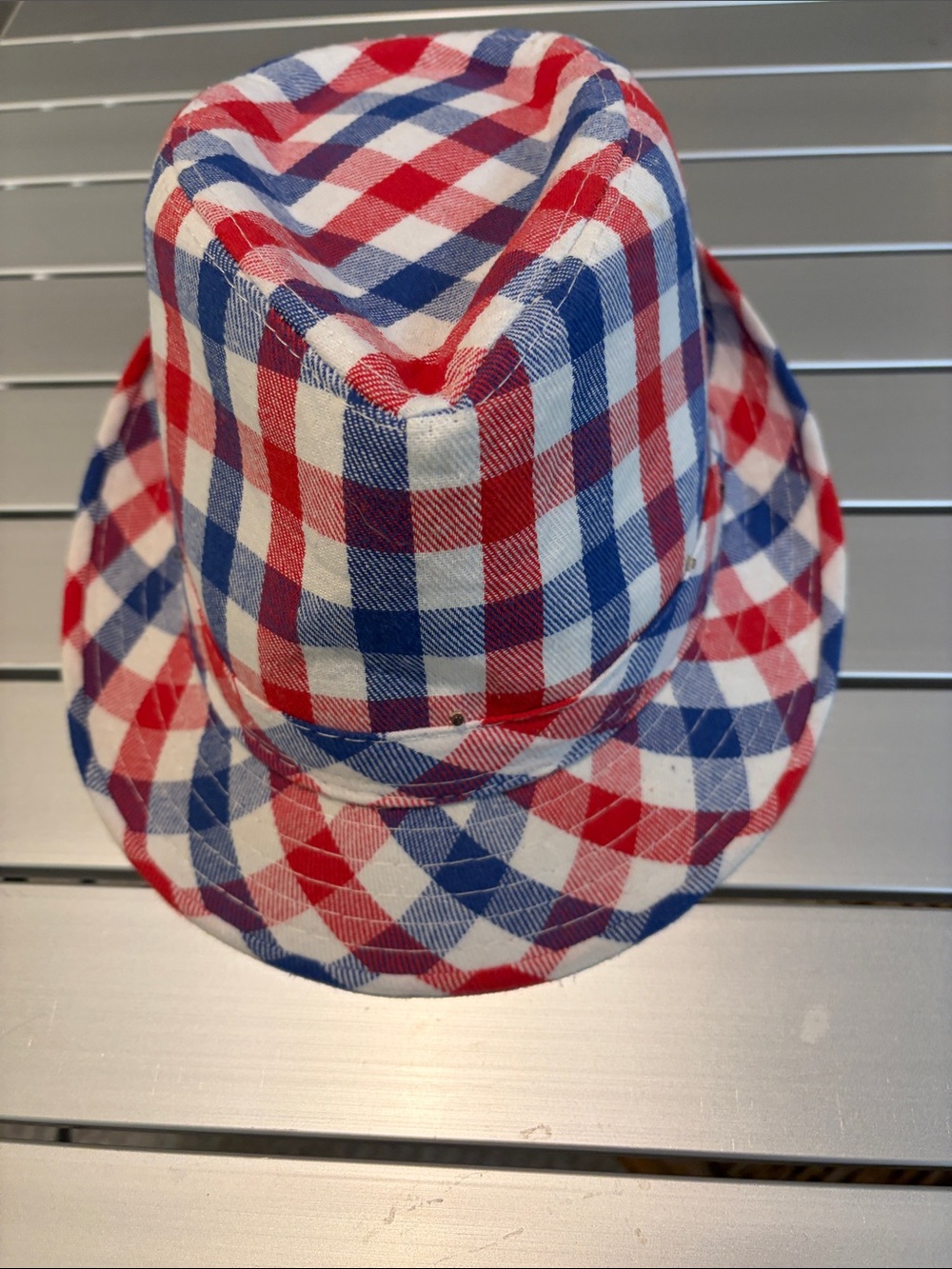 Kids  light up LED Plaid Fedora Hat - Red, White & Blue
